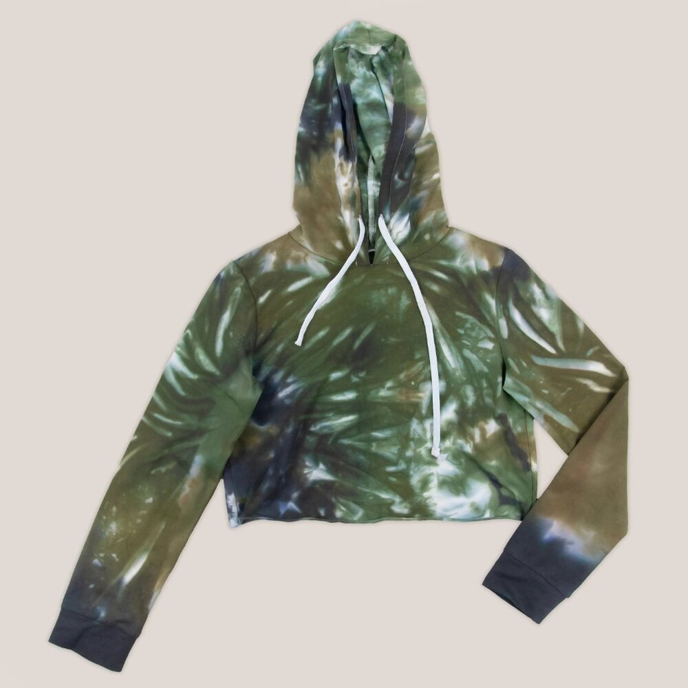 Lorelei Tie Dye Cropped Hoodie Top | Green Hippie Festival Shirt Long Sleeve